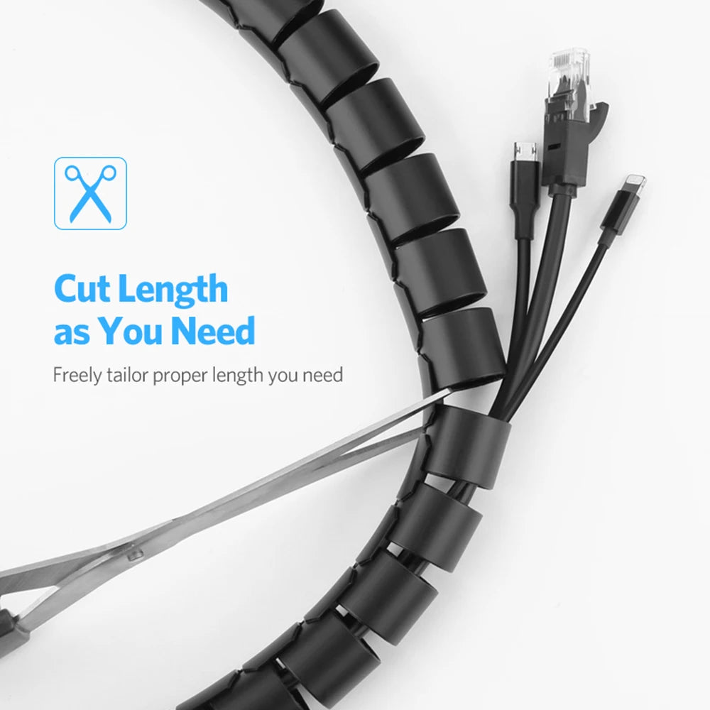 2M 16/10mm Flexible Spiral Cable Wire Protector Cable Organizer Computer Cord Protective Tube Clip Organizer Management Tools Beauty Fashion
