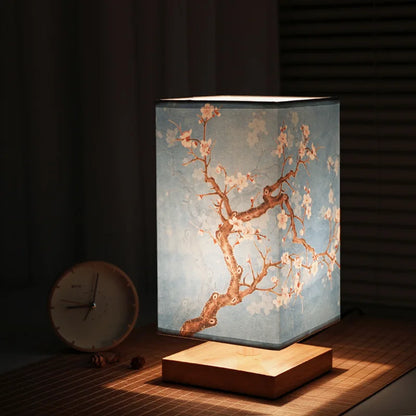 LED Square Decoration Table Lamps Simple Chinese Style Dimmable EU Plug Night Light Fabric Lampshade Bedroom Bedside Lights THee STORE