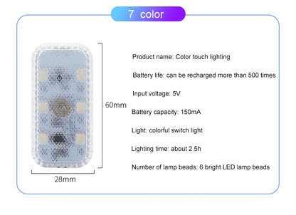 LED Touch Light Mini Wireless Car Interior Lighting Auto Roof Ceiling Reading Lamp for Door Foot Trunk Storage Box USB Charging Beauty World Shop