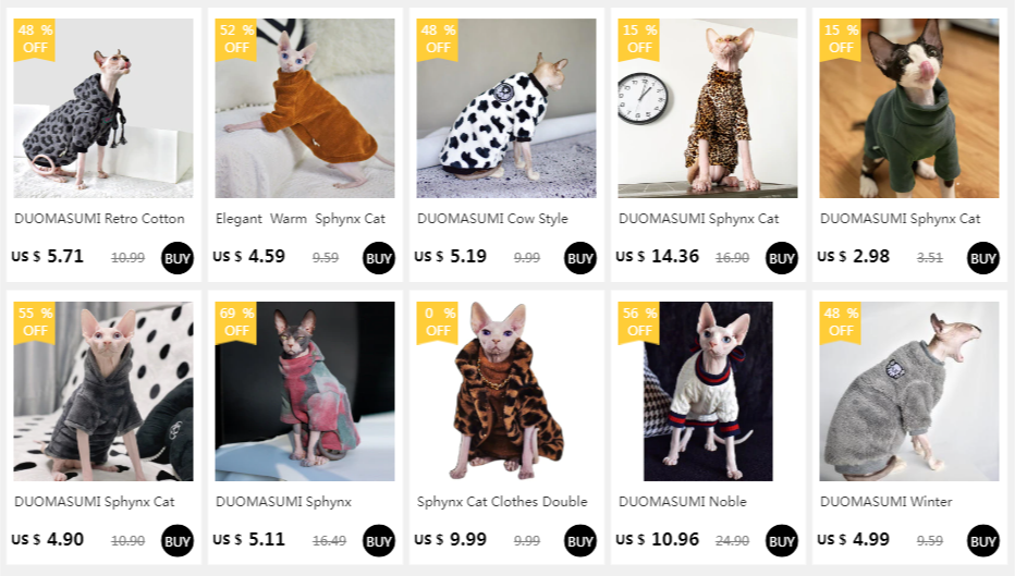 DUOMASUMI Cat Hoodie for Hairless Breeds - Fashion Spring/Fall Pullover for Sphynx, Devon Rex, Cornish Rex& Abyssinian Cats