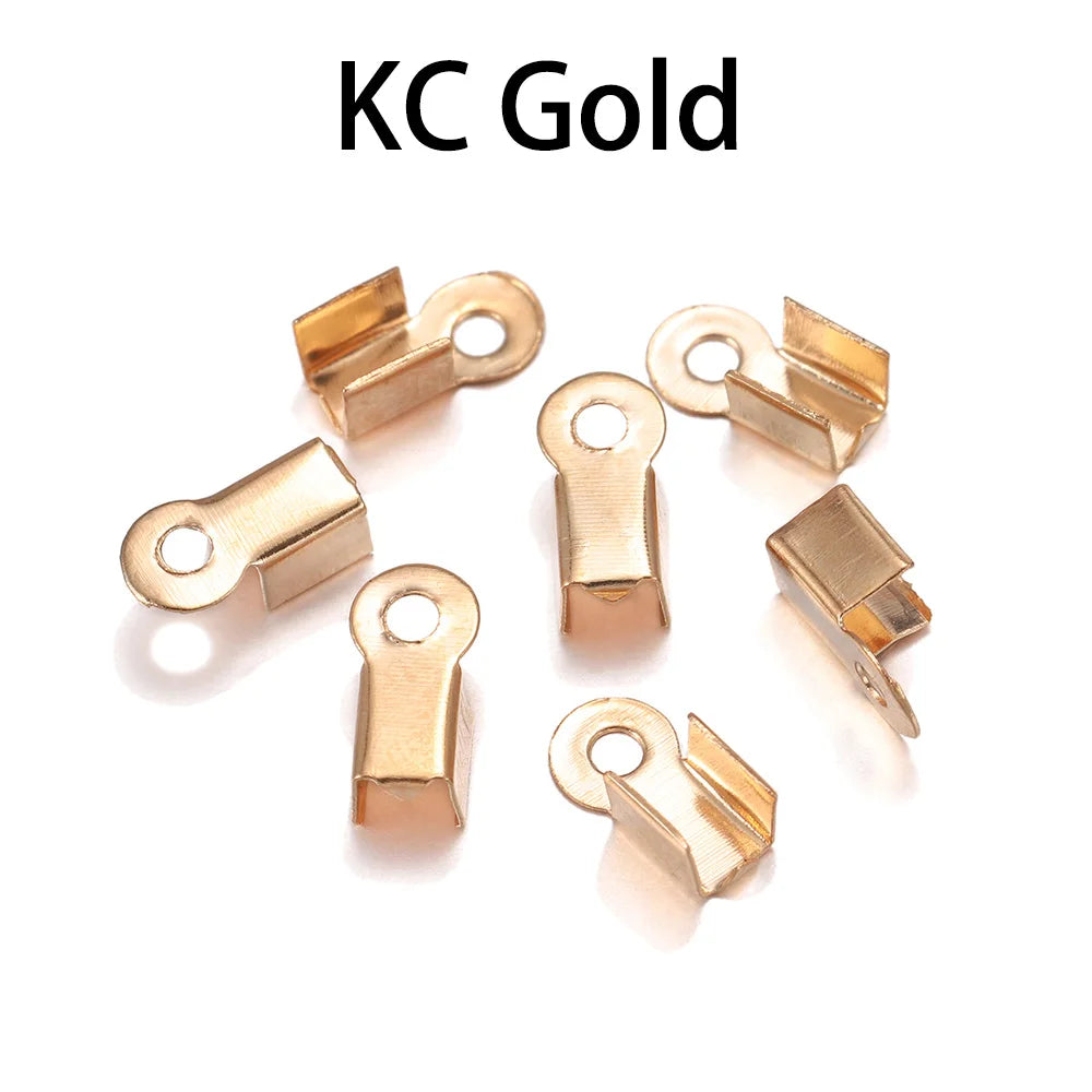 200pcs/lot Cove Clasps Cord End Caps String Ribbon Leather Clip Tip Fold Crimp Bead Connectors For Jewelry Making DIY Supplies Beauty World Shop