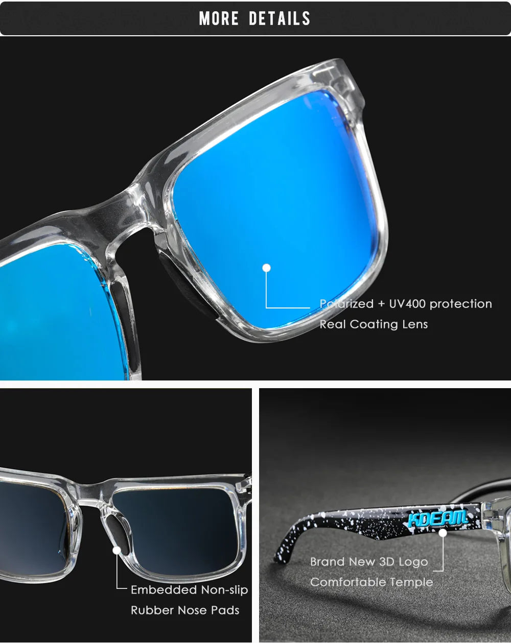 KDEAM Men's Polarized Sunglasses Square Casual Outdoors Sun Glasses Women Unisex Sunglass For Couple With Zipper Case Beauty World Shop
