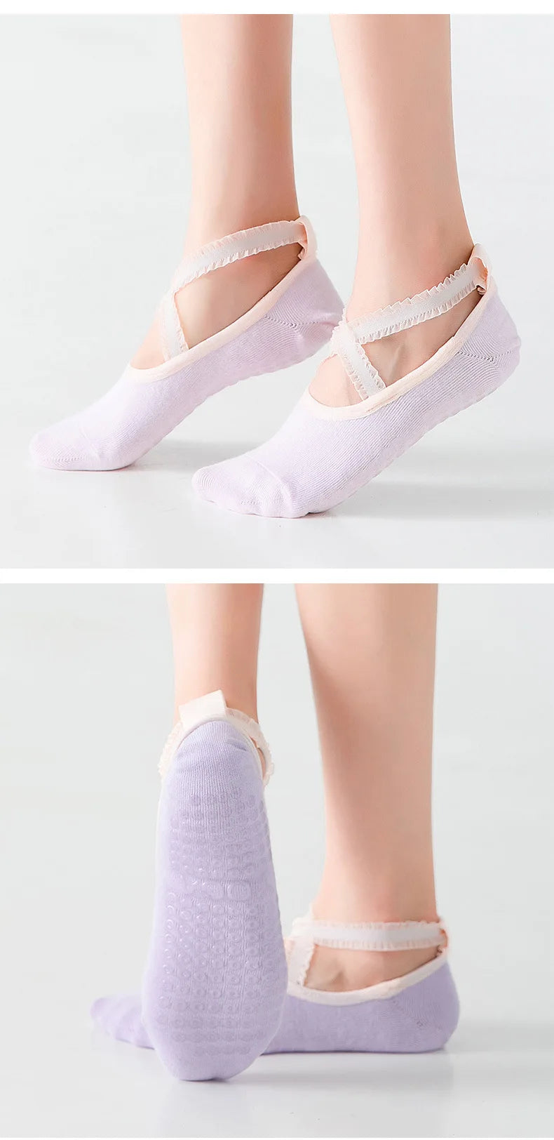 Solid Color Yoga Socks Professional Silicone Non-slip Ballet Pilates Socks Backless Breathable Bandage Cotton Dance Sports Socks Beauty World Shop