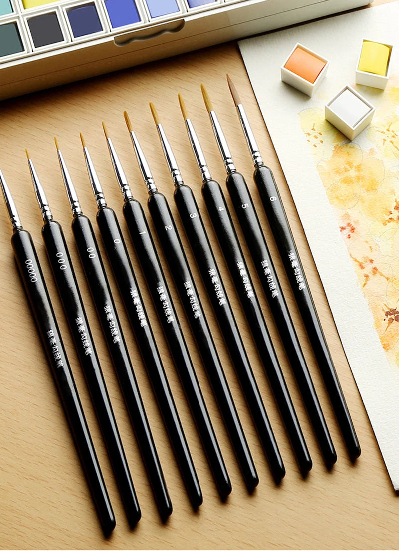 4/5/10pcs Miniature Hook Line Pen Art Painting Brushes Weasel Hair Paint Brush Gouache Watercolor Oil Paint Artists Hand Painted Beauty World Shop
