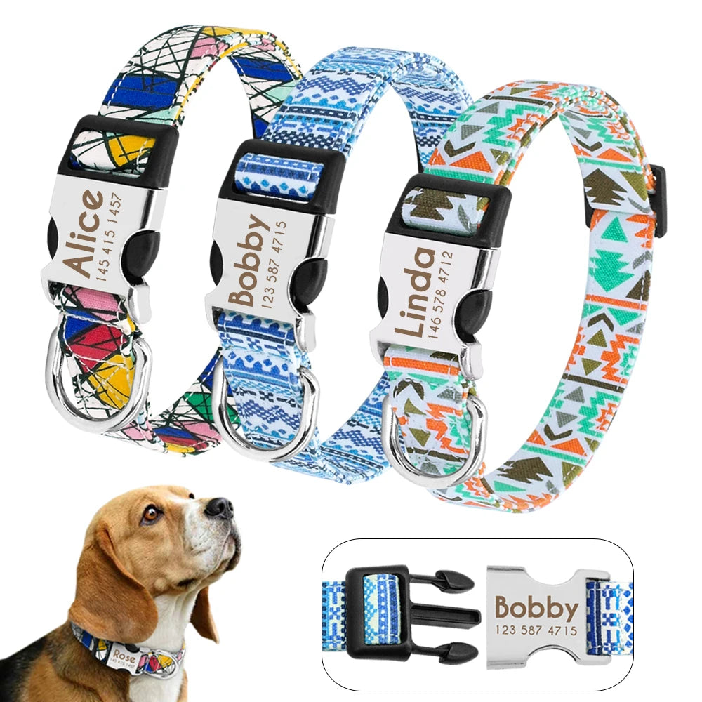 Adjustable Nylon Dog Collar Personalized Dogs Cat ID Collars With Engraved Name Buckle Anti-lost for Small Medium Large Dogs Beauty World Shop