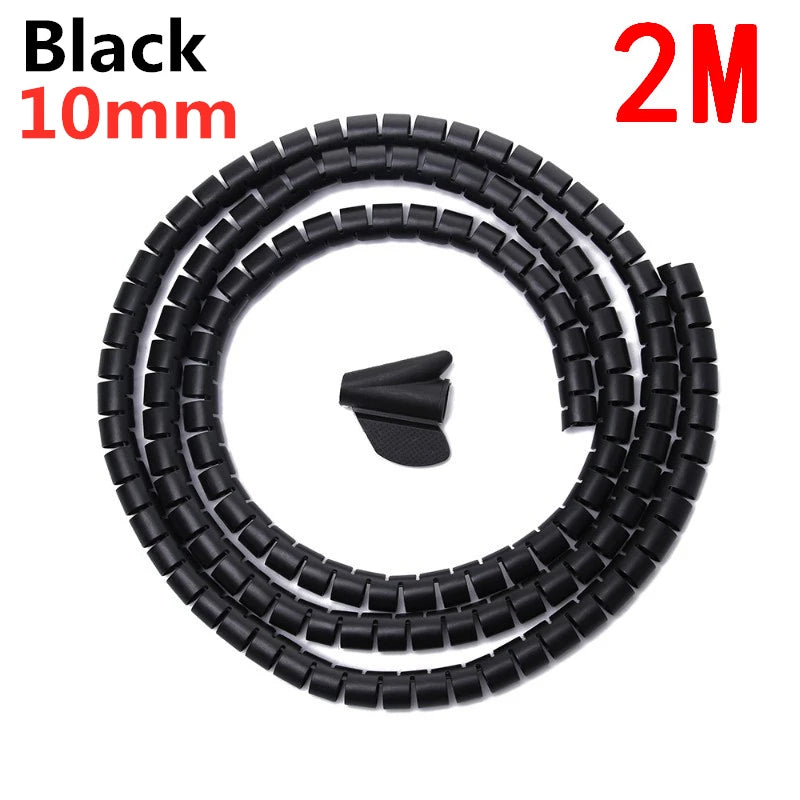 2M 16/10mm Flexible Spiral Cable Wire Protector Cable Organizer Computer Cord Protective Tube Clip Organizer Management Tools Beauty Fashion