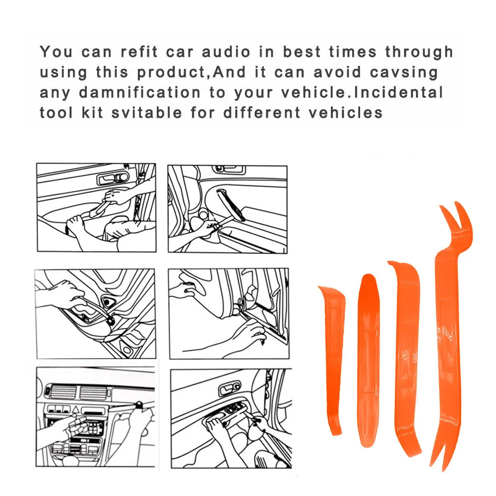 4pcs/Set Portable Car Panel Removal Tool Kit Nail Puller Radio Audio Door Pry Repair Clip Trim Dash Removal Installer Hand Tool Beauty World Shop