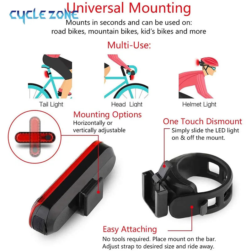 Bicycle Rear Lights USB Rechargeable Bike Tail Light Cycling Taillights Flashing 4 Modes for Night Riding Bike Light Back Lamp Beauty World Shop