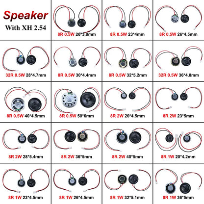 2x 8 32 Ohms 8R 32R 0.5W 1W 2W Diameter 20 23 26 28 30 32 36 40 50 MM Ultra-thin Speaker W/ MX XH DuPont Line 1.25 2.54 Terminal