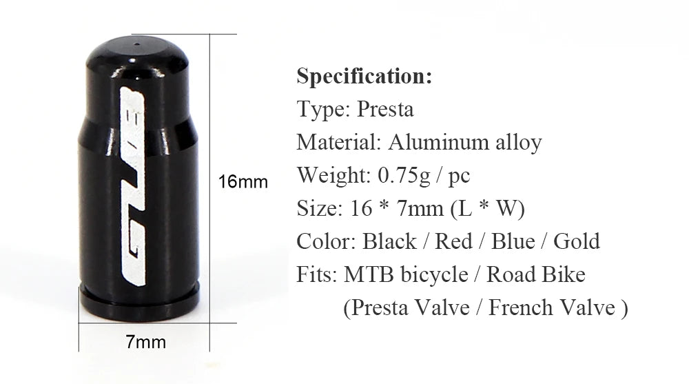 2pcs GUB Aluminum CNC Bicycle Tire Valve Cap MTB Road Bike Tube Tyre Gas Nozzle Cover for AV FV Schrader Presta Valve Dustproof Beauty World Shop