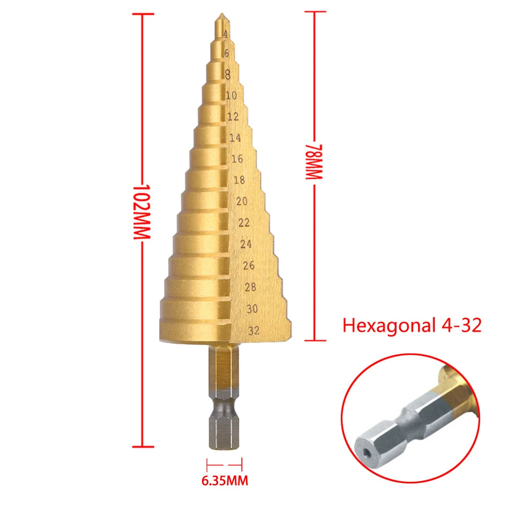 4-32 mm 4-20 mm HSS Titanium Coated Step Drill Bit High Speed Steel Metal Wood Hole Cutter Cone Drilling Tool Beauty World Shop
