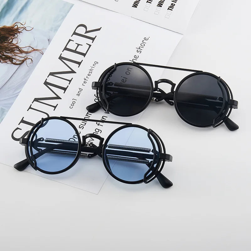 Classic Gothic Steampunk Sunglasses Luxury Brand Designer High Quality Men and Women Retro Round Pc Frame Sunglasses Beauty World Shop