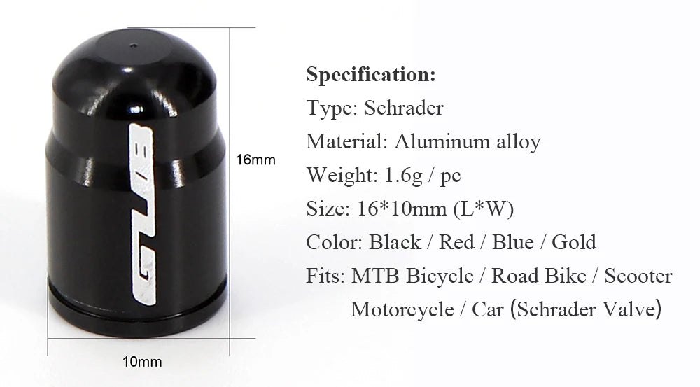 2pcs GUB Aluminum CNC Bicycle Tire Valve Cap MTB Road Bike Tube Tyre Gas Nozzle Cover for AV FV Schrader Presta Valve Dustproof Beauty World Shop