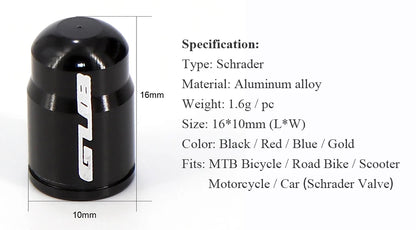 2pcs GUB Aluminum CNC Bicycle Tire Valve Cap MTB Road Bike Tube Tyre Gas Nozzle Cover for AV FV Schrader Presta Valve Dustproof Beauty World Shop