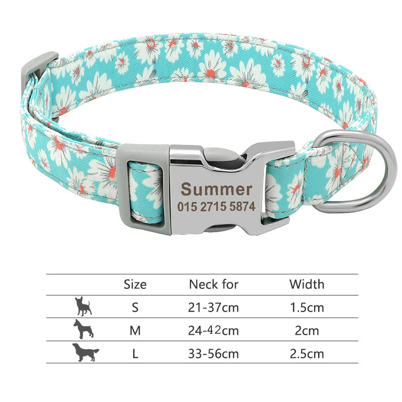 Adjustable Nylon Dog Collar Personalized Dogs Cat ID Collars With Engraved Name Buckle Anti-lost for Small Medium Large Dogs Beauty World Shop