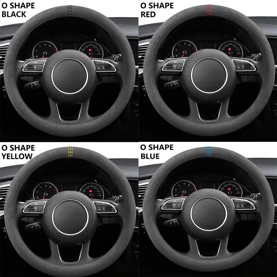 Car Steering Wheel Covers Cowhide Suede Steering Wheel Cover Wrap Universal 37-38cm Breathable Steering Covers Car Accessories Beauty World Shop