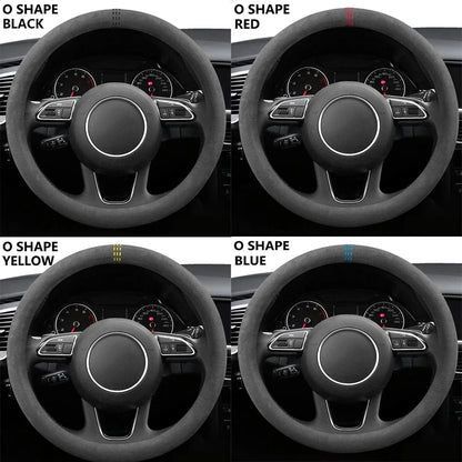 Car Steering Wheel Covers Cowhide Suede Steering Wheel Cover Wrap Universal 37-38cm Breathable Steering Covers Car Accessories Beauty World Shop