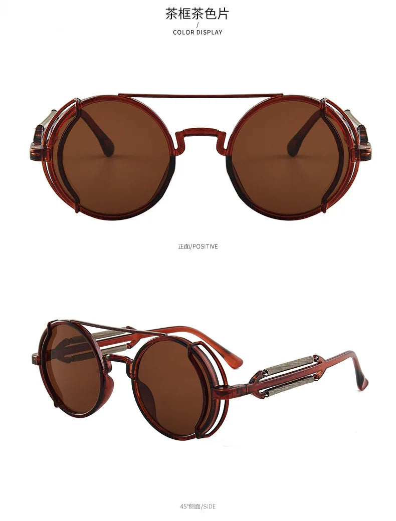 Classic Gothic Steampunk Sunglasses Luxury Brand Designer High Quality Men and Women Retro Round Pc Frame Sunglasses Beauty World Shop