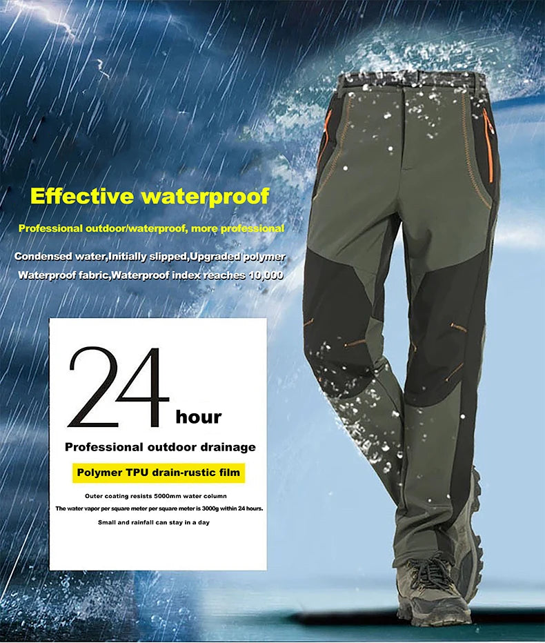 LNGXO Thick Warm Fleece Hiking Pants Men Winter Waterproof Windproof Outdoor Soft Shell Rain Trousers Trekking Camping Ski Pants Beauty World Shop