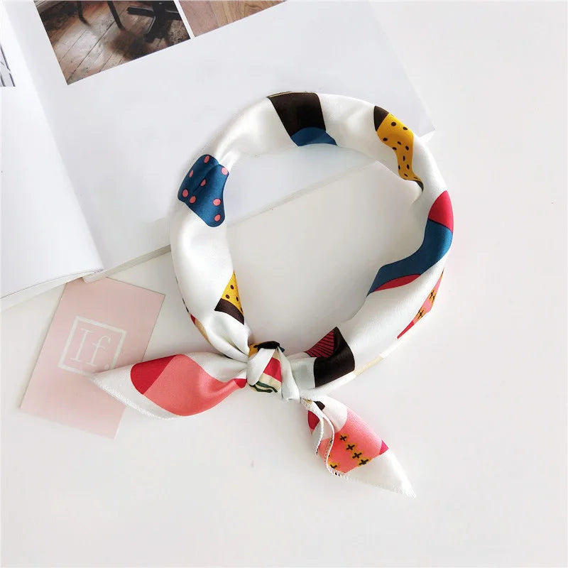 Square Scarf Hair Tie Band For Business Party Women Elegant Small Vintage Skinny Retro Head Neck Silk Satin Scarf Beauty World Shop