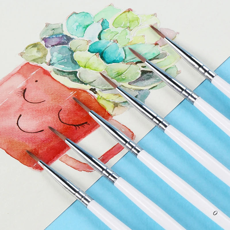 6Pcs/Set Fine Hand-painted Thin Hook Line Pen Drawing Art Pen #0 #00 #000 Paint Brush Art Supplies Nylon Hair Brush Painting Pen Beauty World Shop