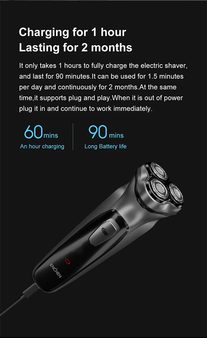 ENCHEN BlackStone Electric Shaver Razor Men Type-C Rechargeable Shaving Beard Machine Intelligent Control Travel Lock 100% New