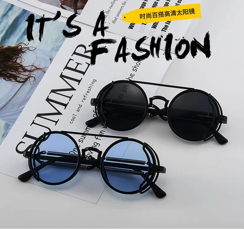 Classic Gothic Steampunk Sunglasses Luxury Brand Designer High Quality Men and Women Retro Round Pc Frame Sunglasses Beauty World Shop