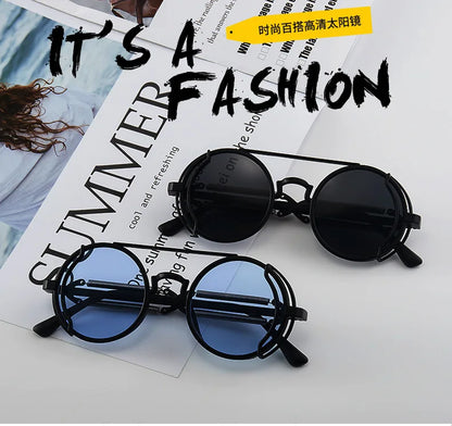 Classic Gothic Steampunk Sunglasses Luxury Brand Designer High Quality Men and Women Retro Round Pc Frame Sunglasses Beauty World Shop