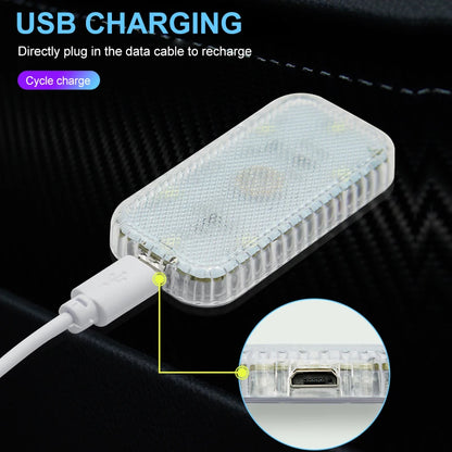 LED Touch Light Mini Wireless Car Interior Lighting Auto Roof Ceiling Reading Lamp for Door Foot Trunk Storage Box USB Charging Beauty World Shop