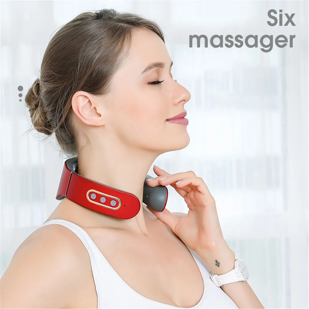 Electric Neck and Shoulder Pulse Massager 6 Mode 9 Levels Adjustable Cervical Vertebra Relax Pain Relief Kneading Machine Beauty World Shop