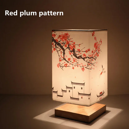 LED Square Decoration Table Lamps Simple Chinese Style Dimmable EU Plug Night Light Fabric Lampshade Bedroom Bedside Lights THee STORE