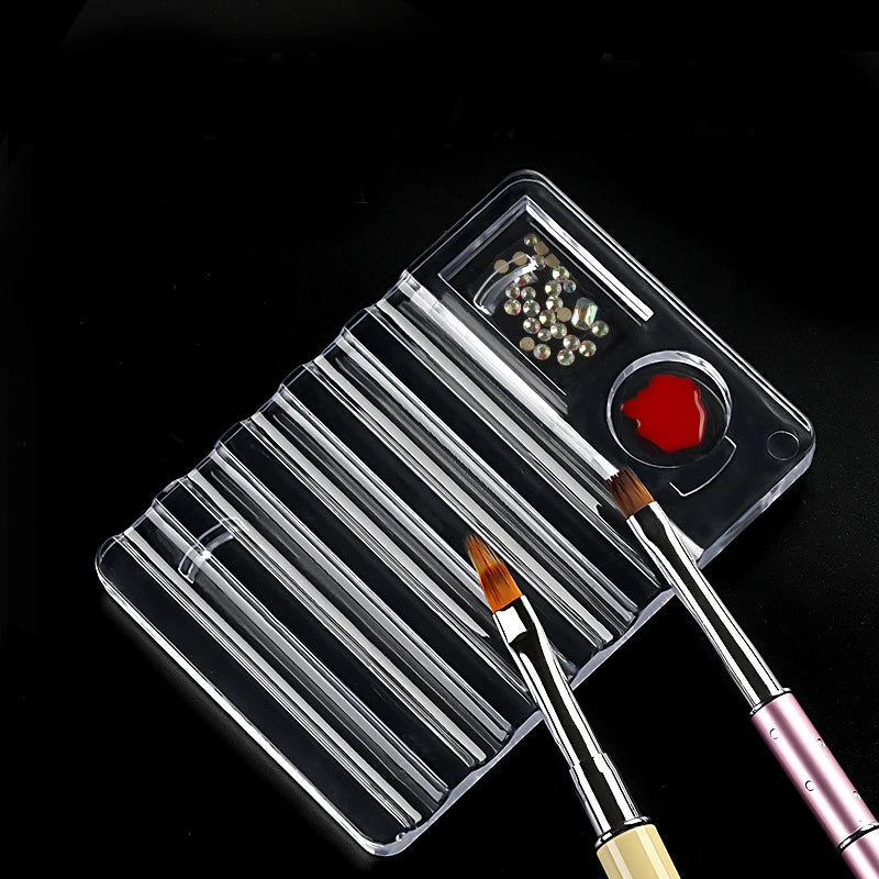 Acrylic Multi-purpose Nail Art Pen Holder, 5-Compartment Brush Stand with Color Palette, Organize and Display Tool Beauty World Shop