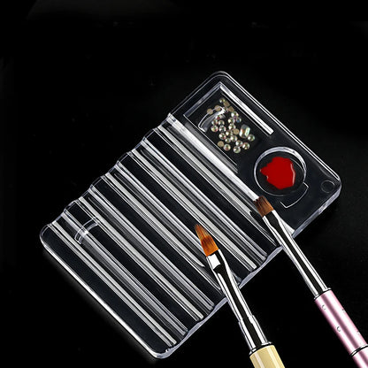 Acrylic Multi-purpose Nail Art Pen Holder, 5-Compartment Brush Stand with Color Palette, Organize and Display Tool Beauty World Shop