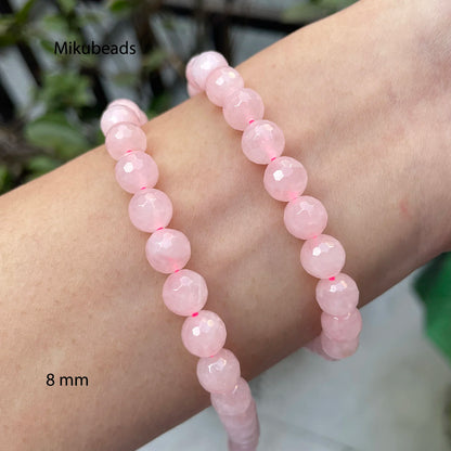 Wholesale Natural 8mm Rose Pink Quartz Crystal Faceted Round Stone Loose Beads For Jewelry Making DIY Necklace Strand 15'' Beauty World Shop