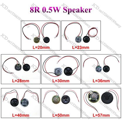 1X 8 Ohm 8R 0.5W Mini Ultra-thin Horn Speaker Diameter 20mm 23mm 28mm 30mm 36mm 40mm 50mm 57mm Loudspeaker W/ P2.0 Termina Wire