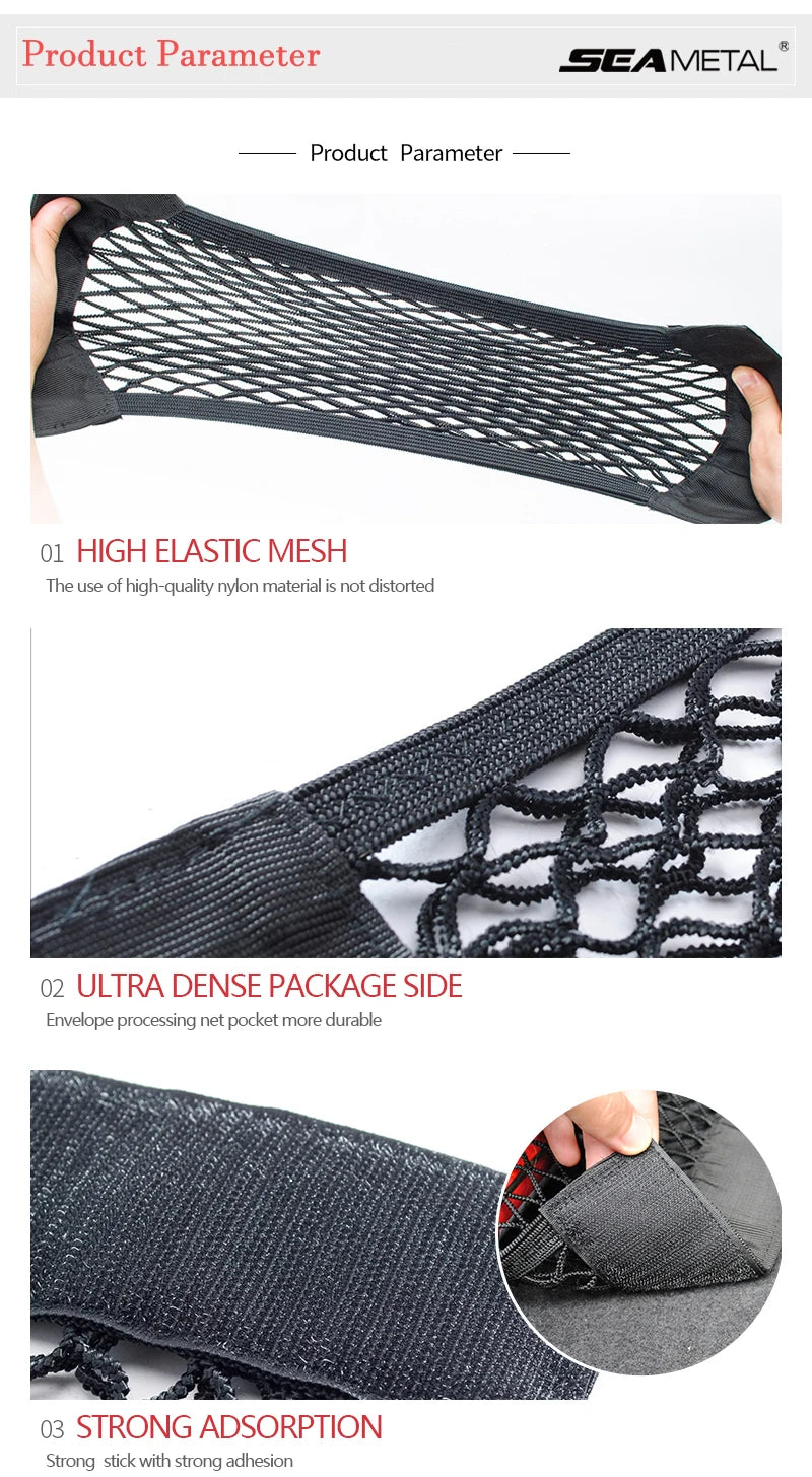 Car Trunk Mesh Organizer Car Tail Storage Net Seat Back Pocket Universal Trunk Bag Auto Magic Tape Network Interior Accessories Beauty World Shop