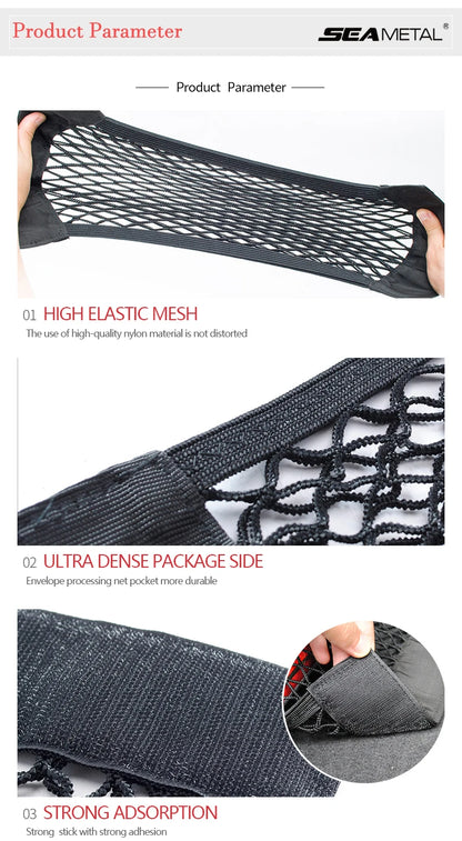 Car Trunk Mesh Organizer Car Tail Storage Net Seat Back Pocket Universal Trunk Bag Auto Magic Tape Network Interior Accessories Beauty World Shop