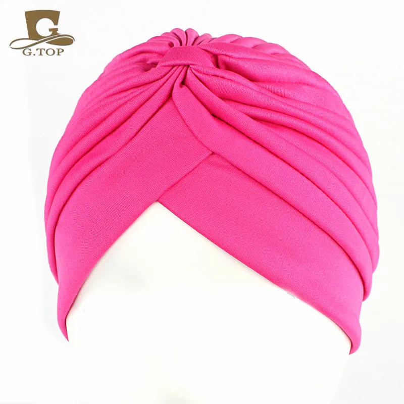 New Knotted Ruffle Turban Ladies Soft Headscarf Casual Streetwear Female Muslim Hijab Indian Hats Cancer Chemo Cap Turbante Beauty World Shop
