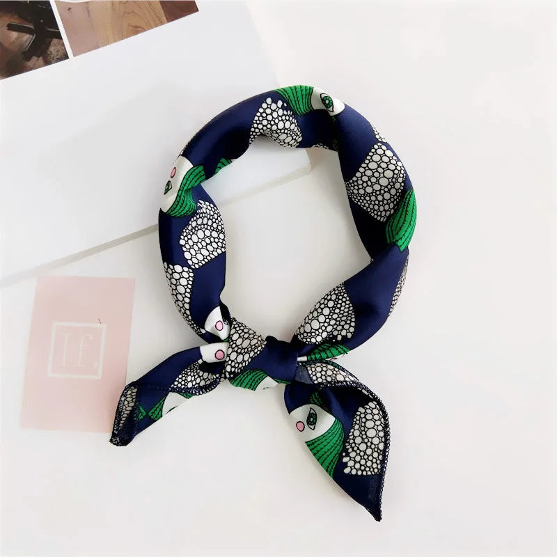 Square Scarf Hair Tie Band For Business Party Women Elegant Small Vintage Skinny Retro Head Neck Silk Satin Scarf Beauty World Shop