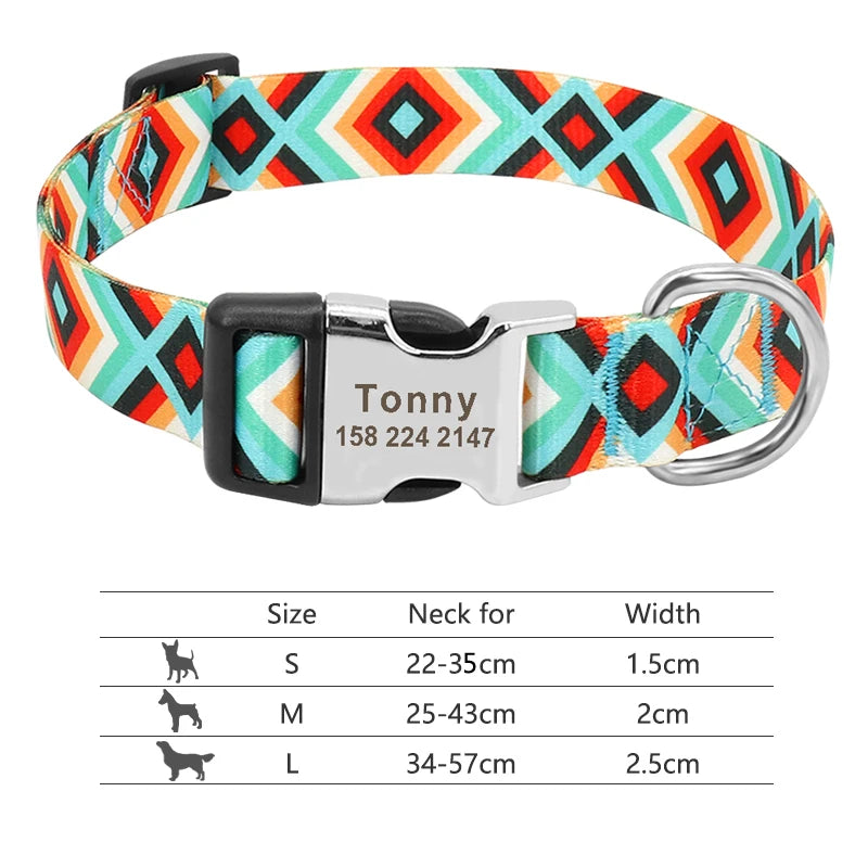Adjustable Nylon Dog Collar Personalized Dogs Cat ID Collars With Engraved Name Buckle Anti-lost for Small Medium Large Dogs Beauty World Shop