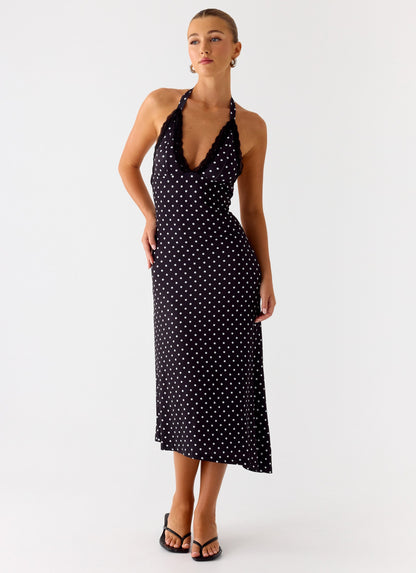 Illuminate Halter Midi Dress - Black Polkadot Peppermayo Exclusive