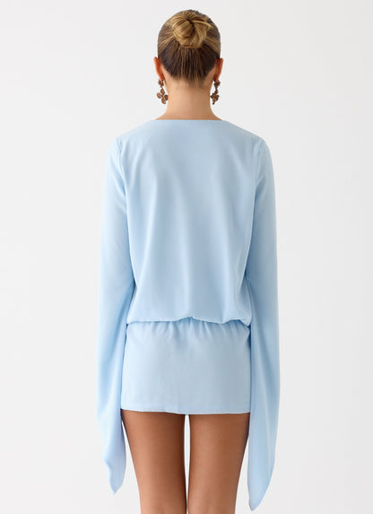 Junia Long Sleeve Mini Dress - Pale Blue Peppermayo Exclusive