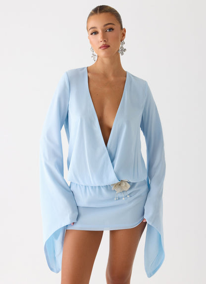 Junia Long Sleeve Mini Dress - Pale Blue Peppermayo Exclusive