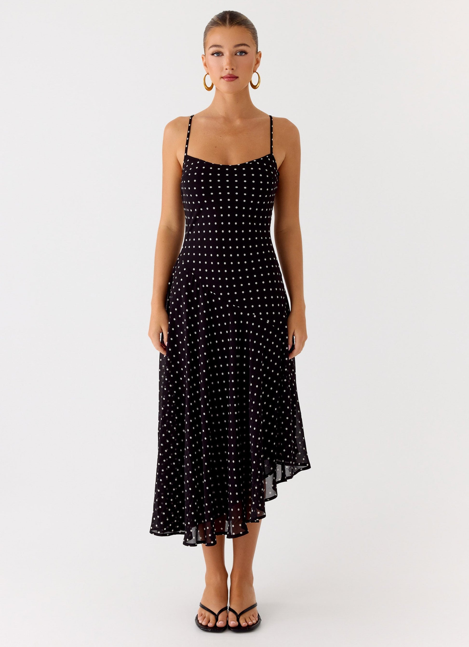 Keep You Waiting Midi Dress - Black Polkadot Peppermayo Exclusive