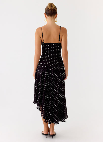 Keep You Waiting Midi Dress - Black Polkadot Peppermayo Exclusive