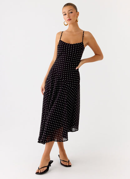 Keep You Waiting Midi Dress - Black Polkadot Peppermayo Exclusive
