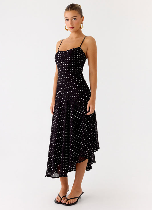 Keep You Waiting Midi Dress - Black Polkadot Peppermayo Exclusive