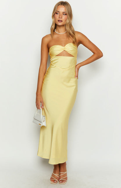 Kenna Yellow Satin Strapless Maxi Dress BB Exclusive