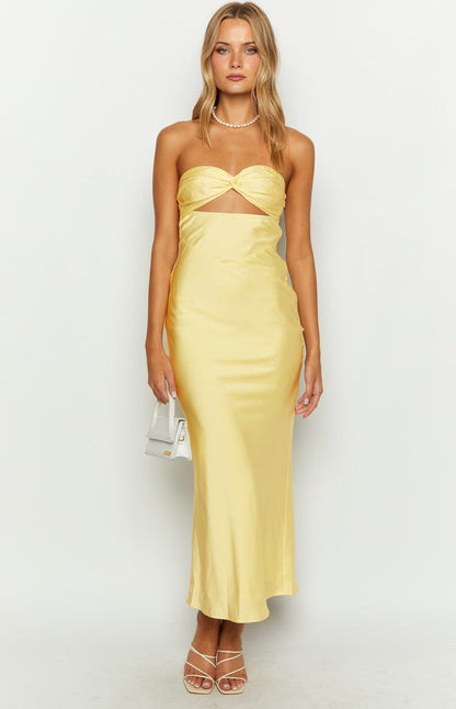 Kenna Yellow Satin Strapless Maxi Dress BB Exclusive