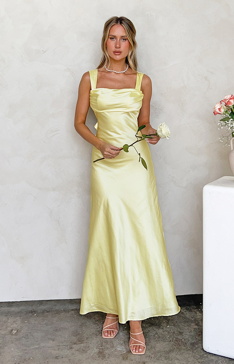 Laria Yellow Satin Formal Maxi Dress BB Exclusive